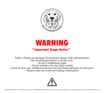 Warning label for dog products with a black and white logo and text on a white background