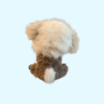 Fur-lined hood with brown, beige, and white colors on a light gray background
