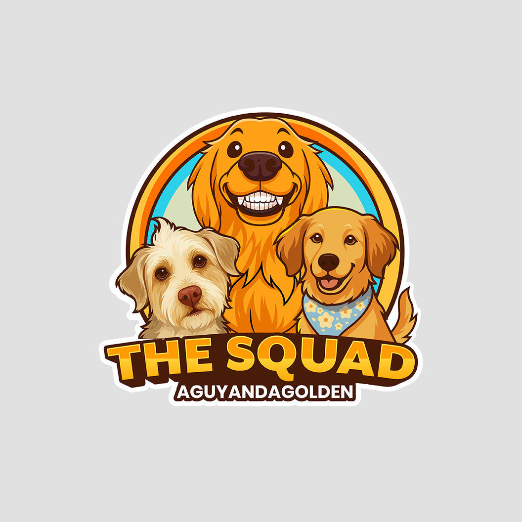 Logo featuring three dogs with 'The Squad' text on a gray background