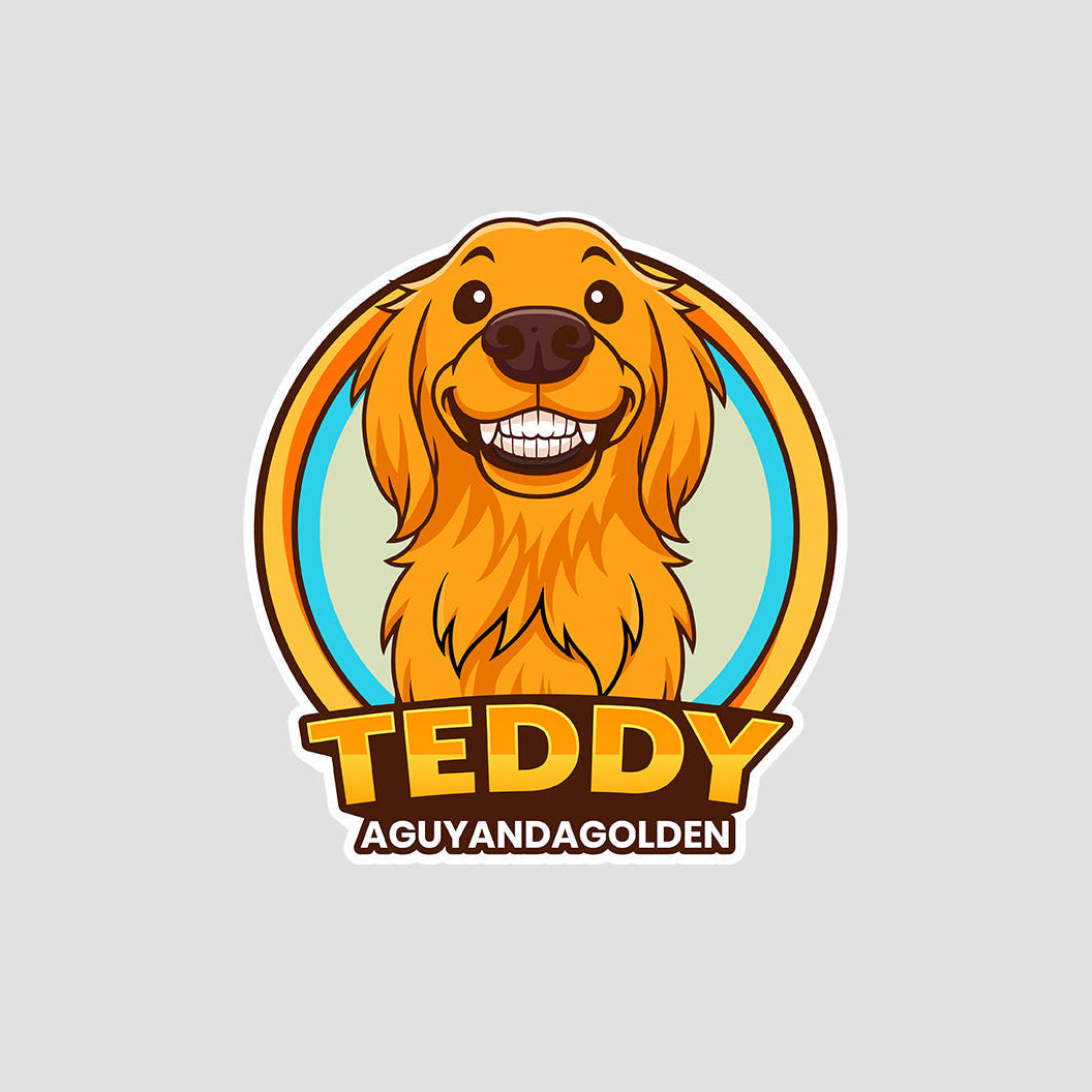 Magnet of a golden retriever with the name 'Teddy' on a light gray background